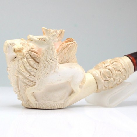 veche pipa Meerschaum. sculptura cinegetica. etui original. Turcia